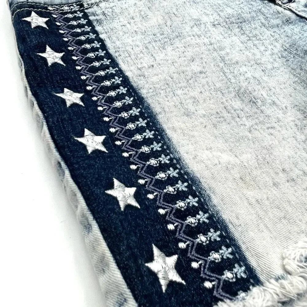 JORDACHE women's denim shorts details on sides embroidered stars SZ 14 (teens)